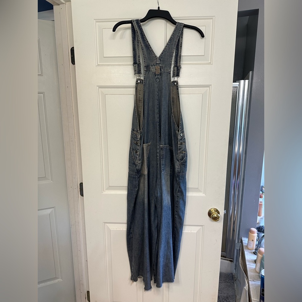 One Teaspoon Blue Denim cropped Wide Leg Overalls - Picture 2 of 7